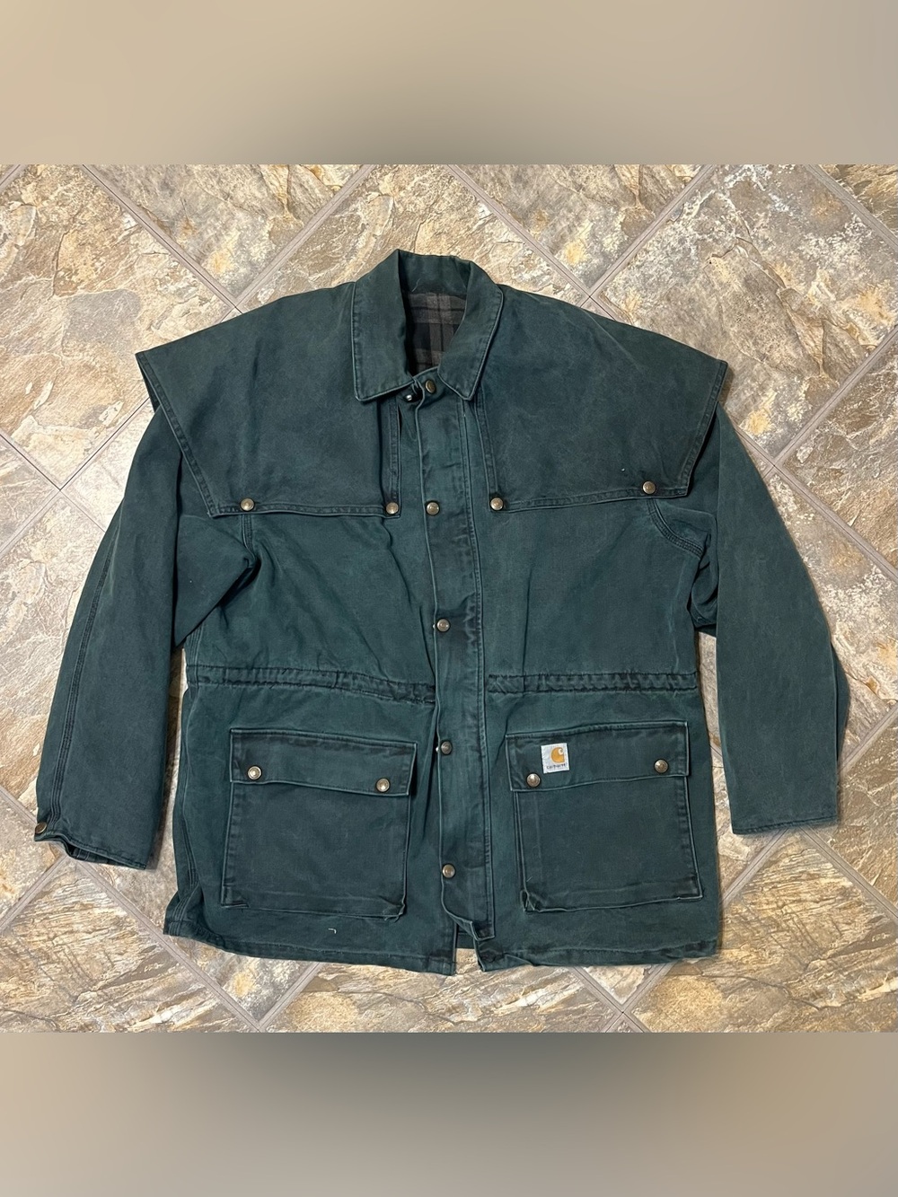 Vintage 90s Carhartt Jacket CW043 Cape Duster Coat Hunter Green Size XL